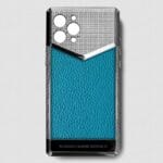 silver iphone case 14 pro max with blue tiffany togo leather