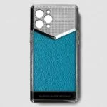 silver iphone case 14 pro max with blue tiffany togo leather