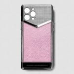 silver iphone case 14 pro max with pink togo leather