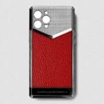 silver iphone case 14 pro max with red togo leather