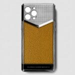 silver iphone case 14 pro max with yellow togo leather