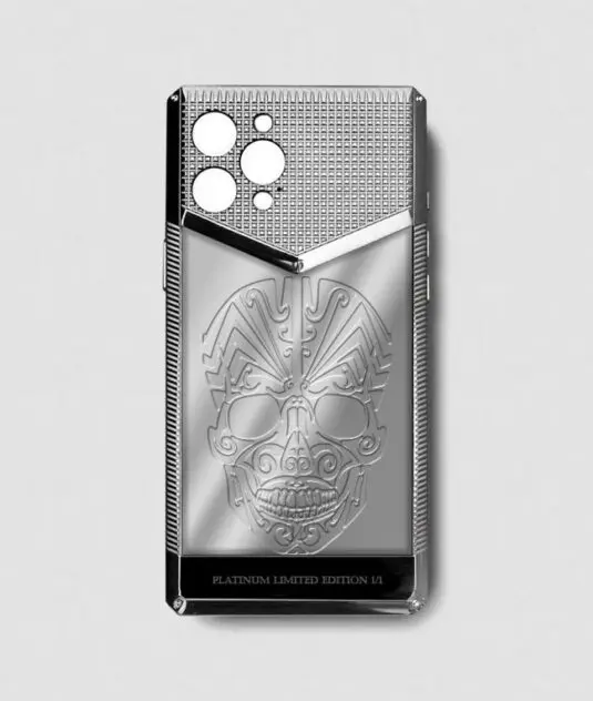 silver metal iphone case 14 pro with skull 1 engraving