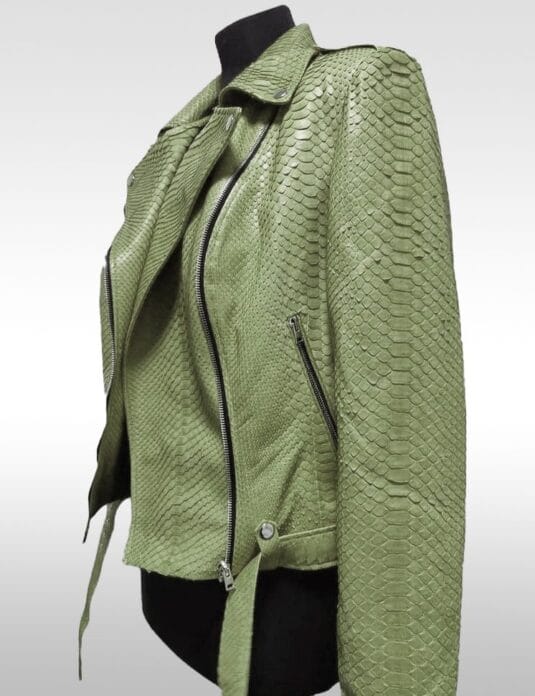 soft green python ladies jacket bomber oj exclusive side