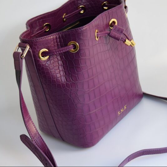 purple crocodile tote bag