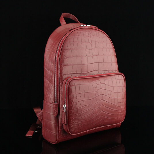 Red crocodile leather backpack