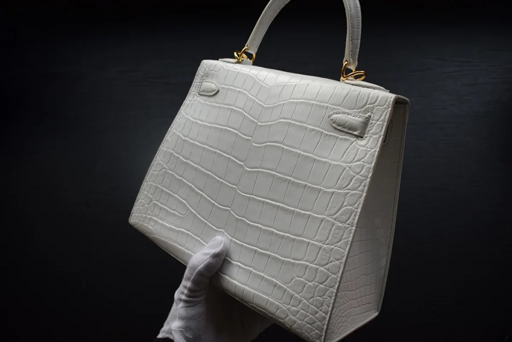 white crocodile kelly handbah