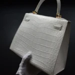 White crocodile kelly handbag 25