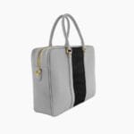 weiße Leder-Aktentasche mit schwarzer Krokodilprägung