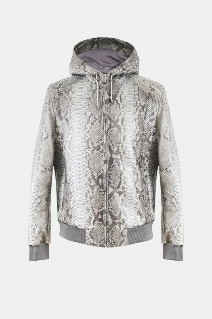white python jacket with hoodie