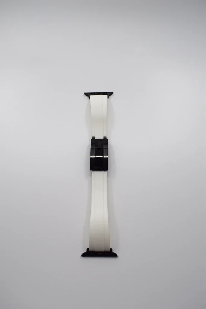 white rolex apple watch band strap black hardware front