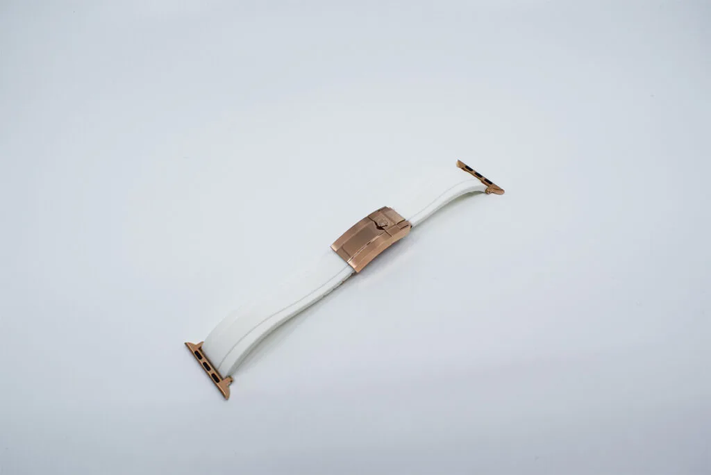 Cinturino Rolex bianco per Apple Watch con fascia rosa