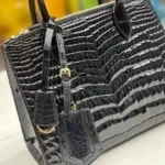 女士高光泽串珠鳄鱼皮手提斜挎包