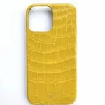 Custodia iPhone in pelle di coccodrillo giallo 14 Pro Max lucida