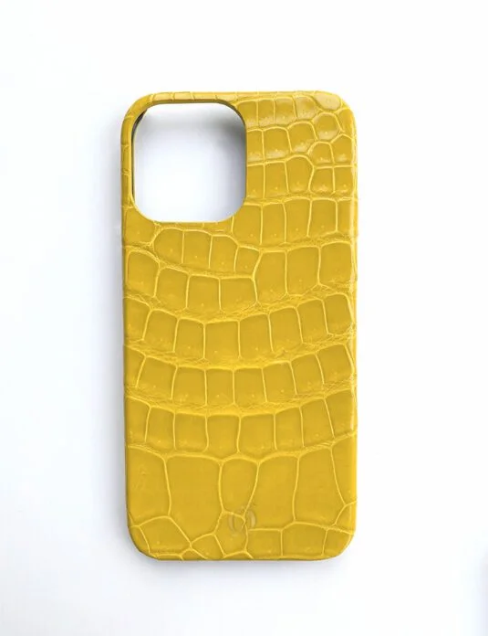 yellow crocodile leather iphone case 14 pro max glossy