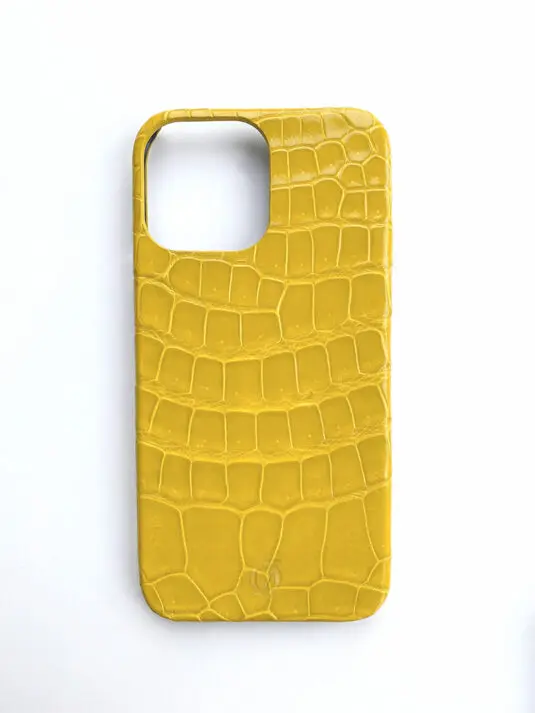 yellow crocodile leather iphone case 14 pro max glossy