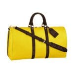 黄色皮革棕色鳄鱼纹手提袋