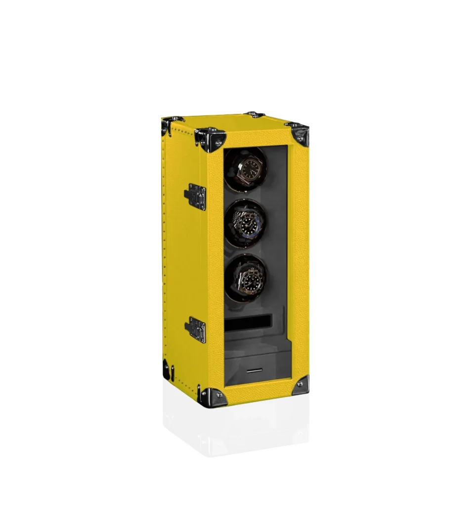 yellow leather watch winder 3pcs